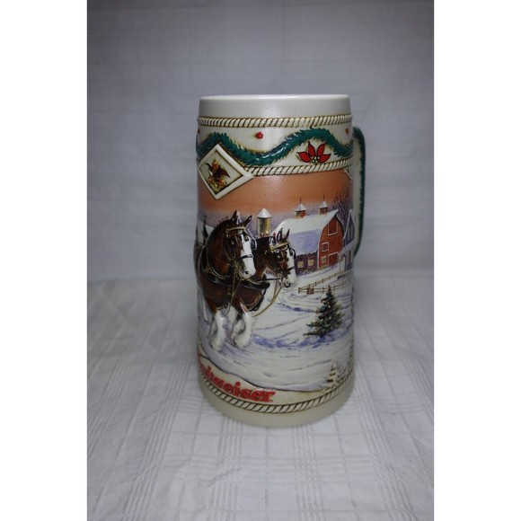 Budweiser 1996 Ceramic Collectible Holiday Stein "American Homestead" Clydesdale - Picture 2 of 11